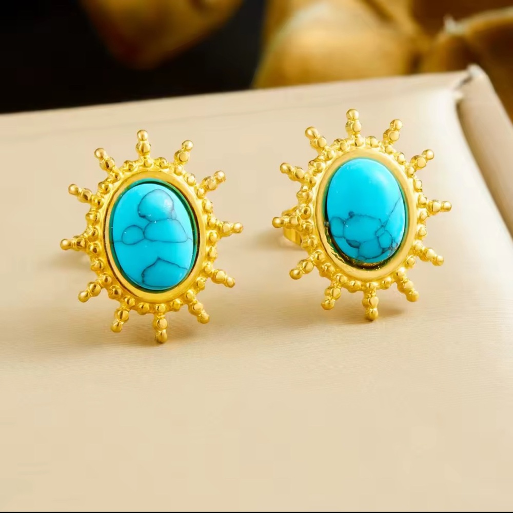 Turquoise and 18k Gold plated stainless steel Sunburst Earrings